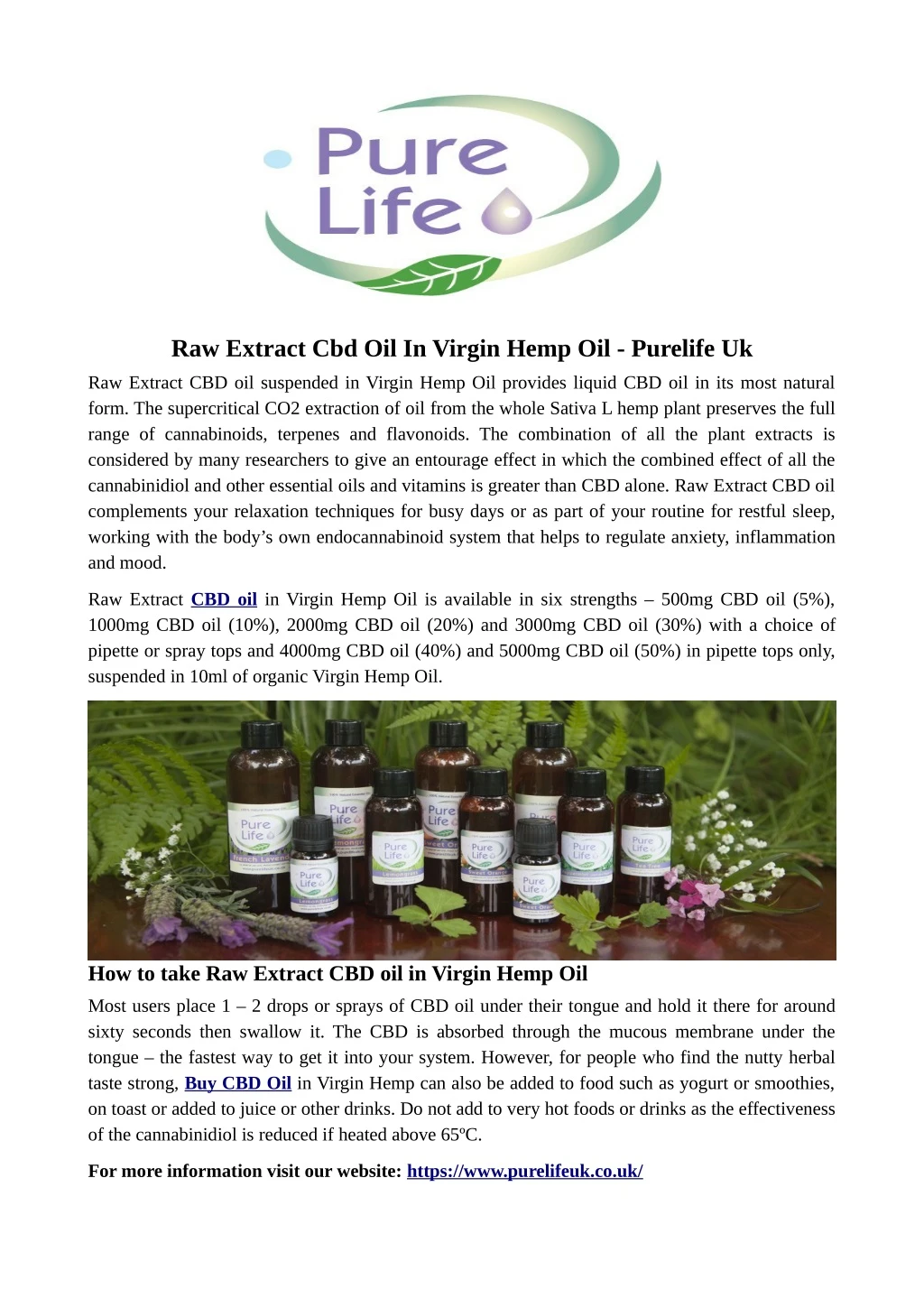 raw extract cbd oil in virgin hemp oil purelife uk