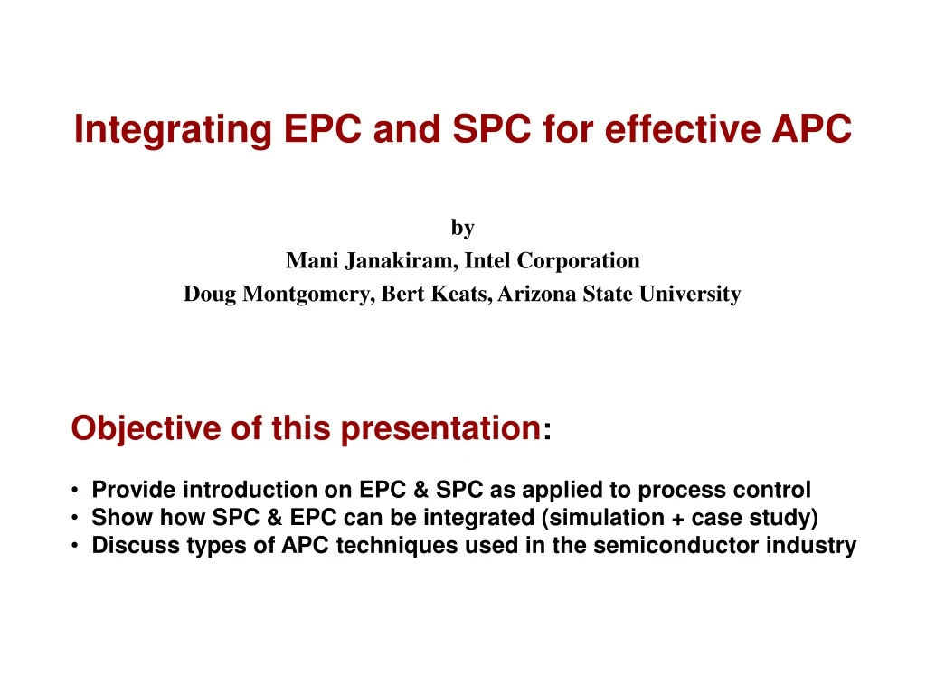 integrating epc and spc for effective apc by mani