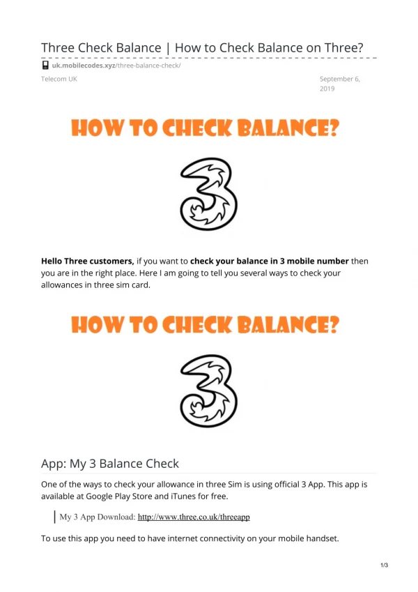 Three check balance |How to check balance on three