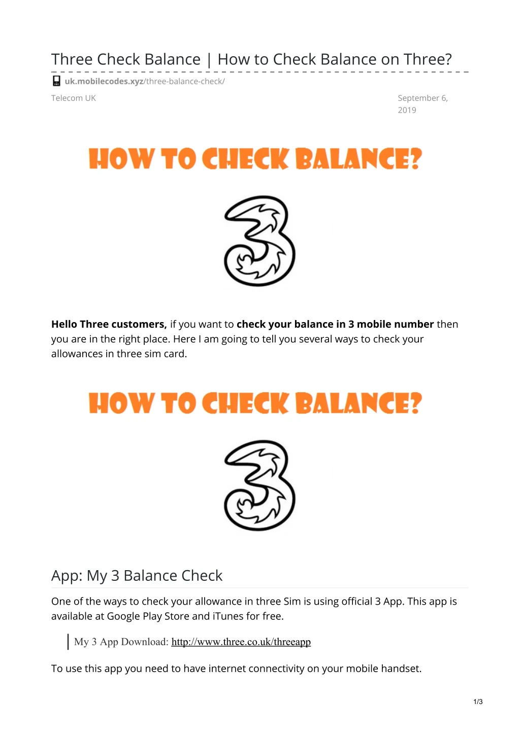 three check balance how to check balance on three
