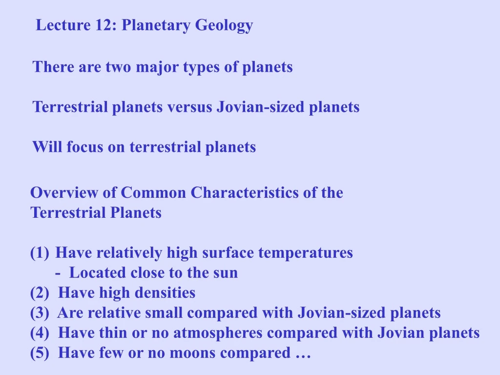 lecture 12 planetary geology