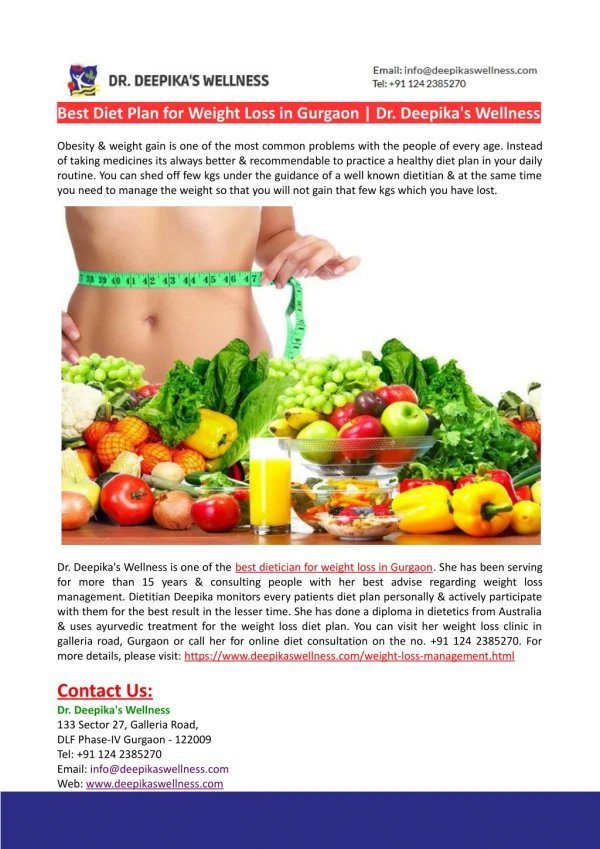 Best Diet Plan for Weight Loss in Gurgaon
