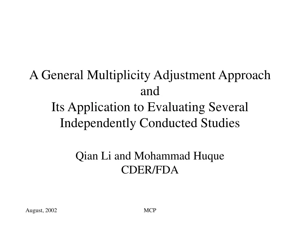 a general multiplicity adjustment approach