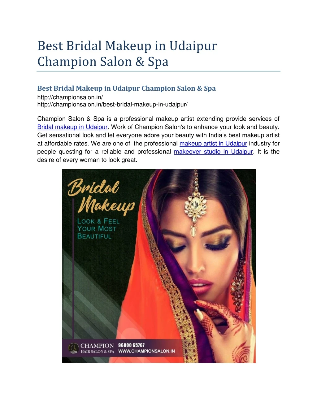 best bridal makeup in udaipur champion salon spa