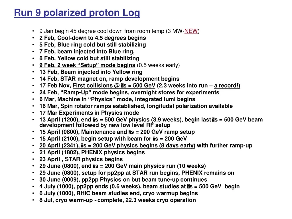 run 9 polarized proton log 9 jan begin 45 degree