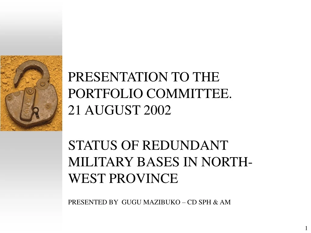 presentation to the portfolio committee 21 august 2002