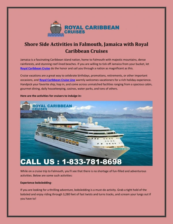 Shore Side Activities in Falmouth Jamaica with Royal Caribbean Cruises