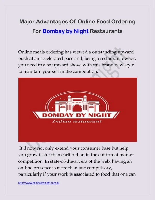 Major Advantages Of Online Food Ordering For Bombay by Night Restaurants