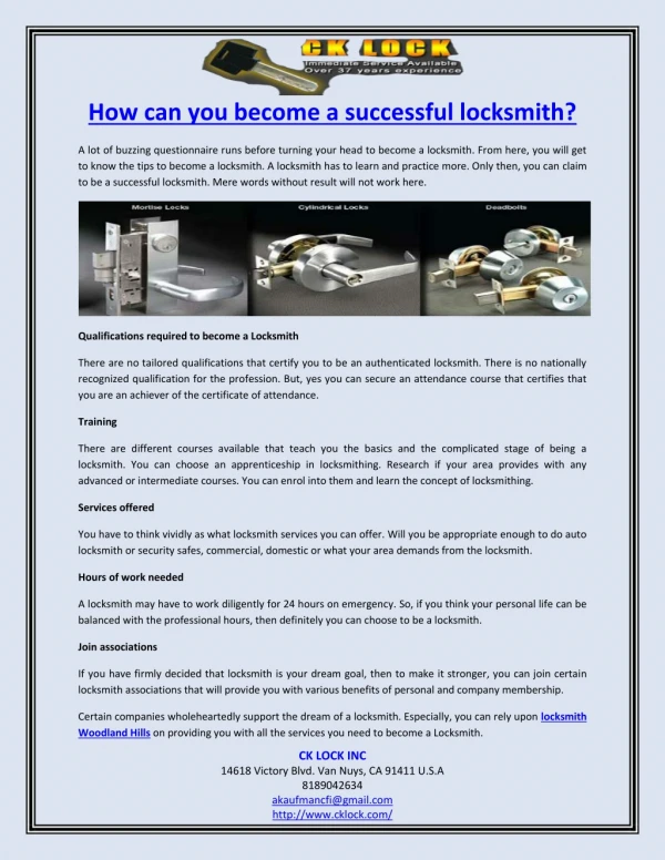 how can you become a successful locksmith