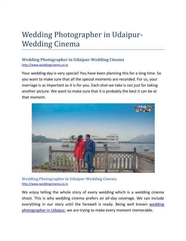 Wedding Photographer in Udaipur-Wedding Cinema