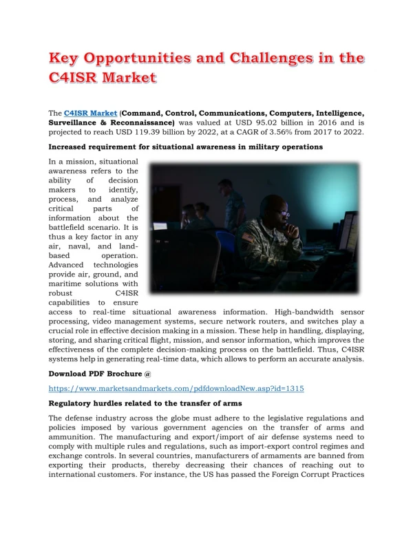Key Opportunities and Challenges in the C4ISR Market