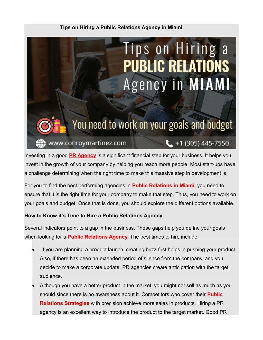 tips on hiring a public relations agency in miami