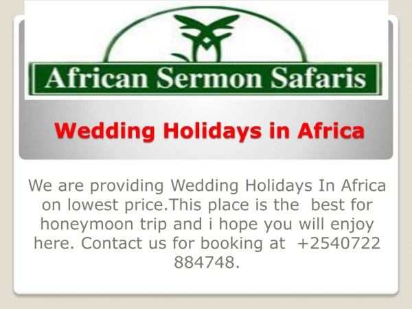 Wedding Holidays In Africa