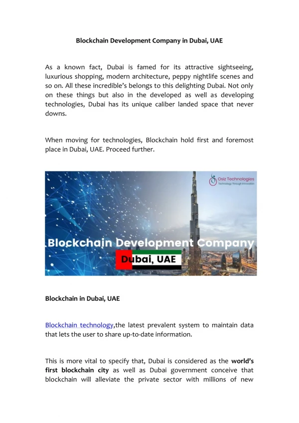 Blockchain Development Company in Dubai, UAE
