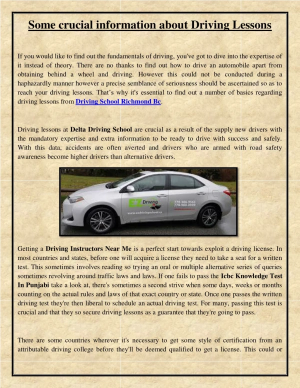 Some crucial information about Driving Lessons