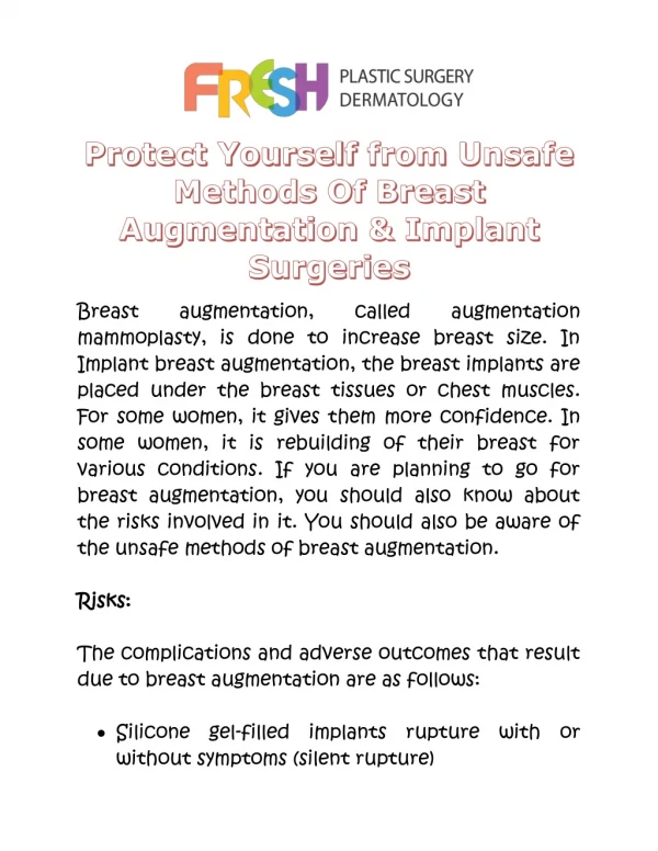 Protect Yourself from Unsafe Methods Of Breast Augmentation & Implant Surgeries