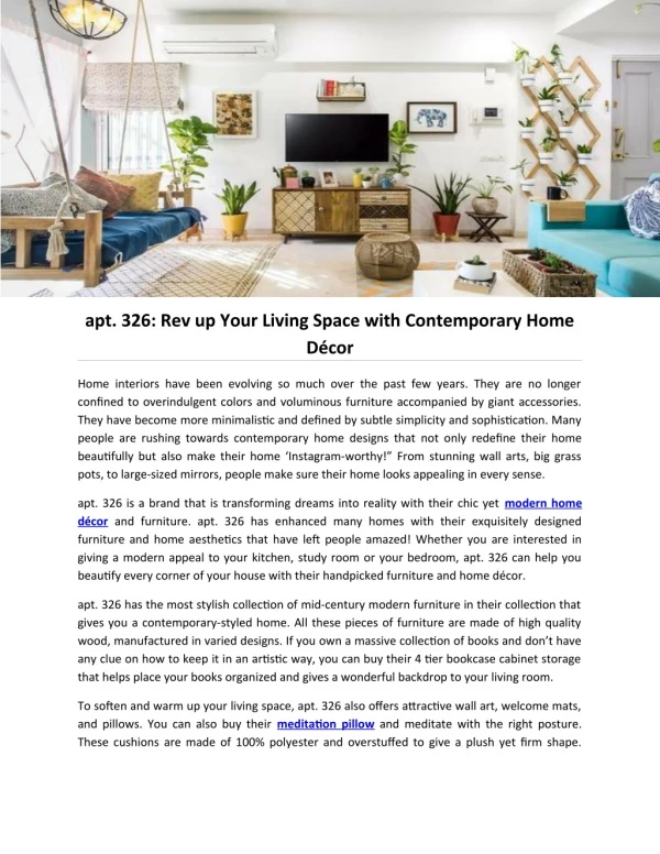 apt. 326: Rev up Your Living Space with Contemporary Home Décor