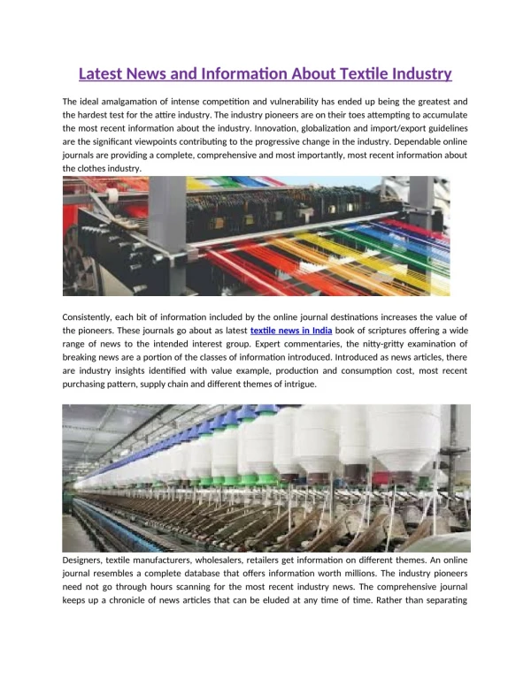 Latest News and Information About Textile Industry