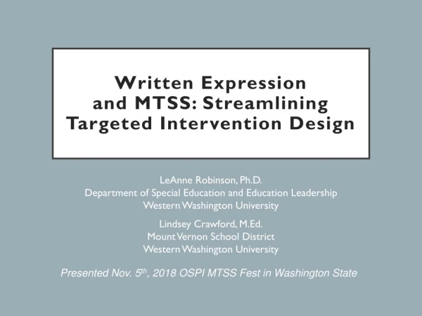 Written Expression and MTSS: Streamlining Targeted Intervention Design