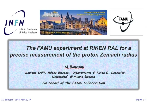 The FAMU experiment at RIKEN RAL for a precise measurement of the proton Zemach radius M.Bonesini