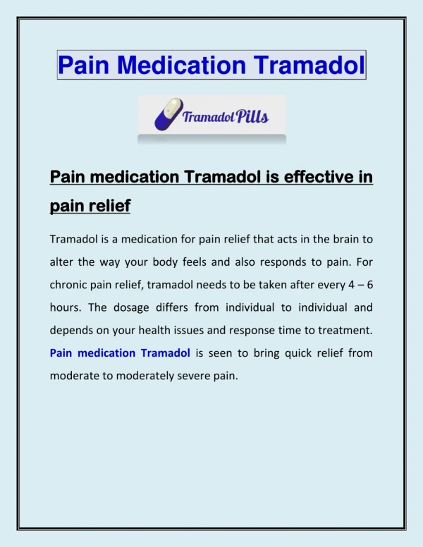 Pain Medication Tramadol