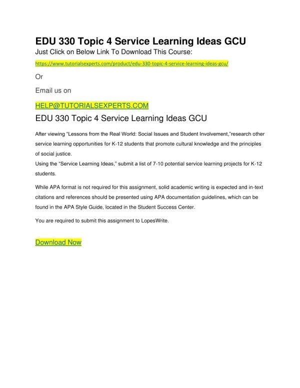 edu 330 topic 4 service learning ideas gcu just