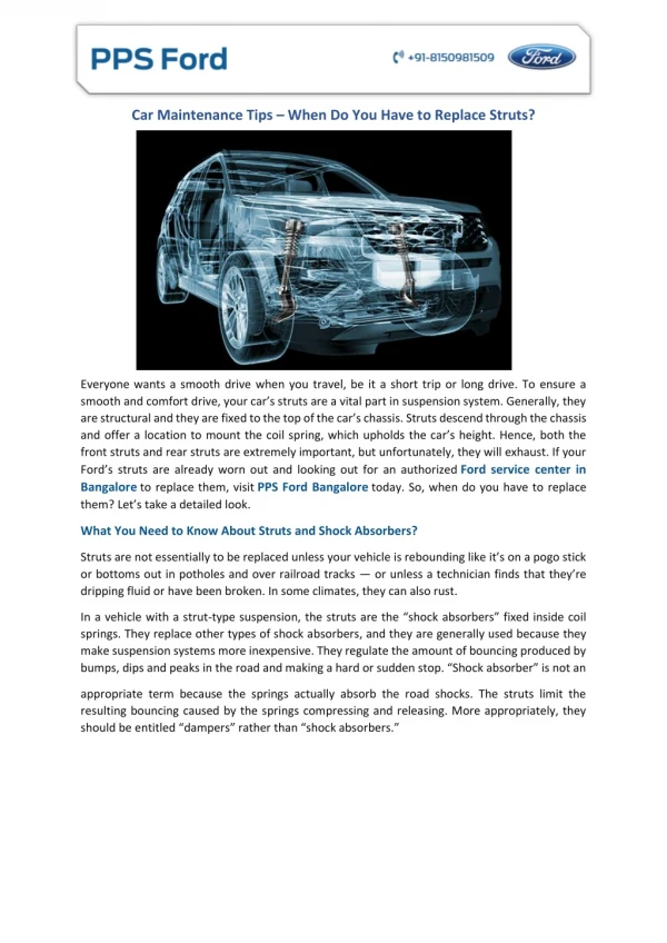 Car Maintenance Tips – When Do You Have To Replace Struts?