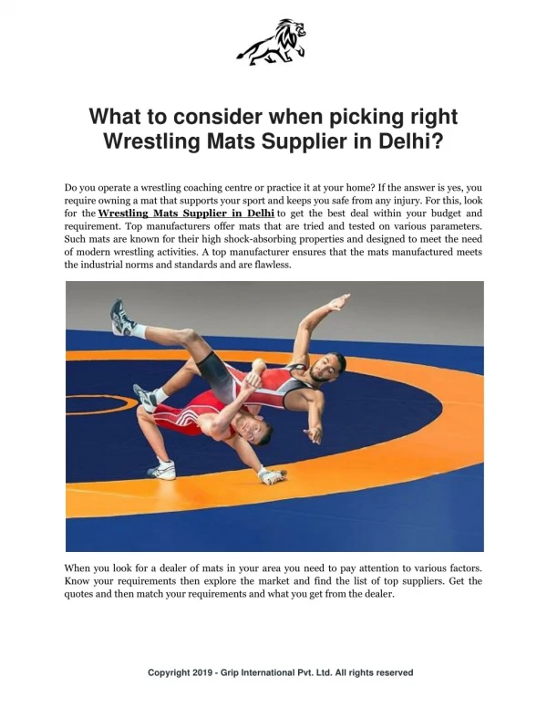 What to consider when picking right Wrestling Mats Supplier in Delhi