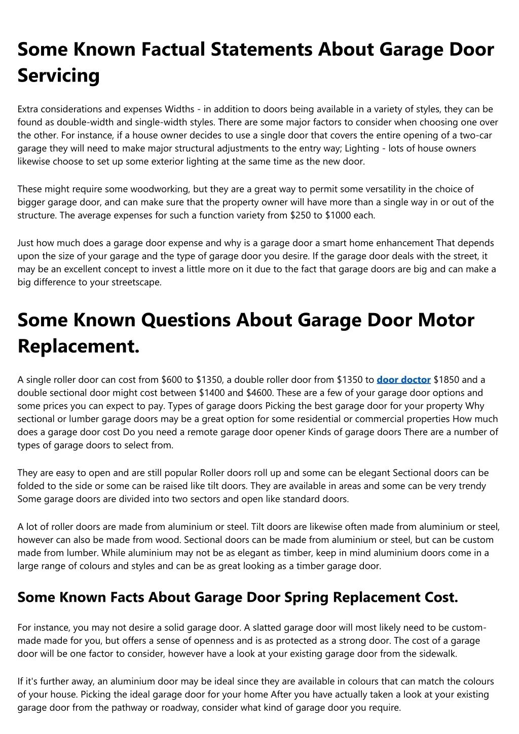 some known factual statements about garage door