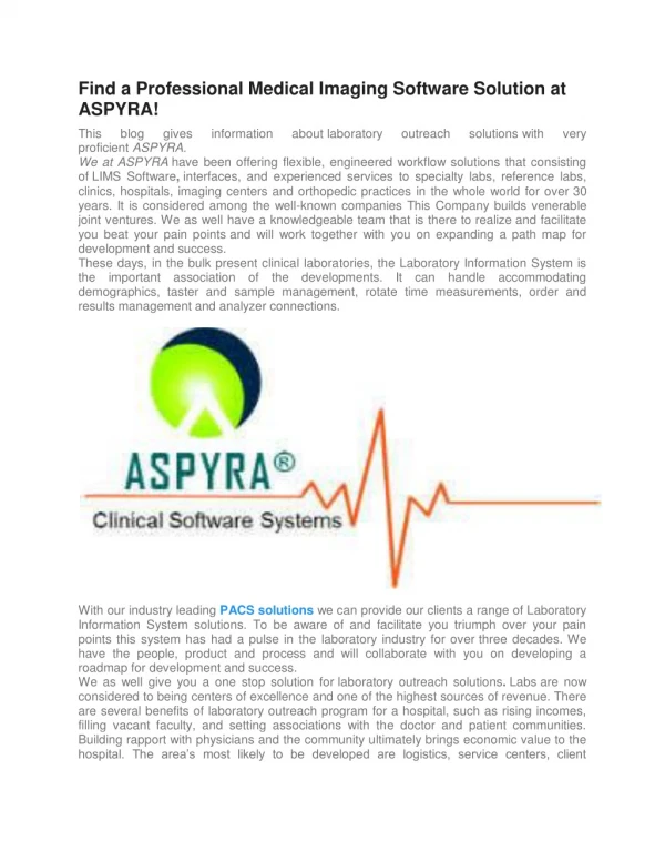 Find a Professional Medical Imaging Software Solution at ASPYRA!