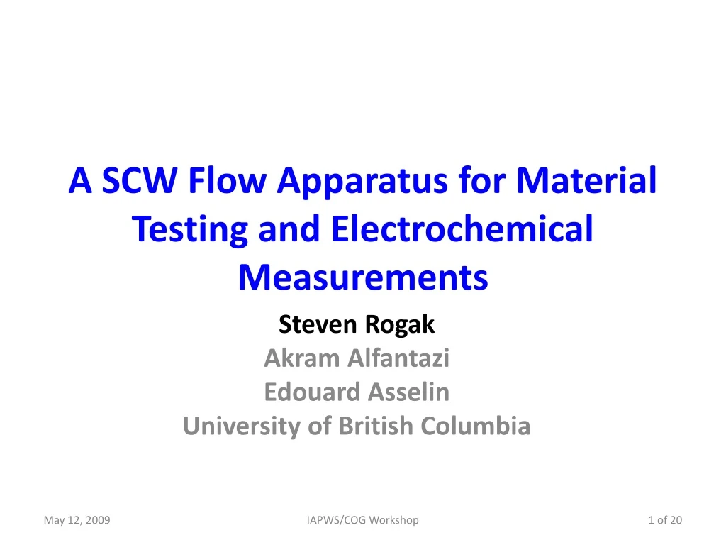 a scw flow apparatus for material testing and electrochemical measurements