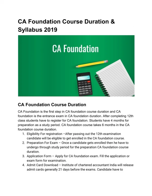 CA Foundation Course Duration & Syllabus 2019