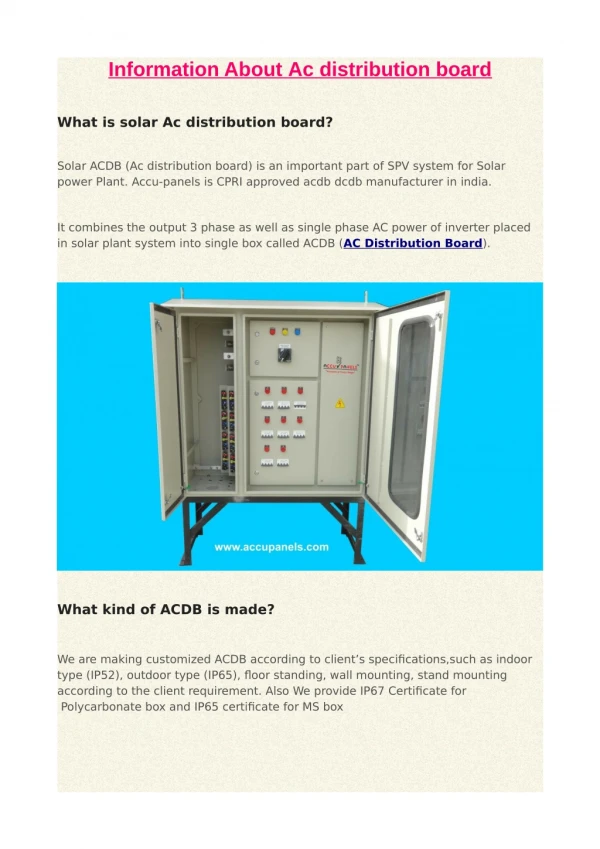 Information About Ac distribution board
