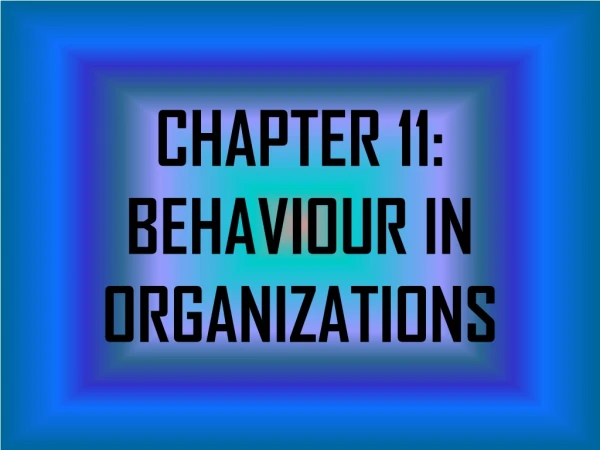 CHAPTER 11: BEHAVIOUR IN ORGANIZATIONS