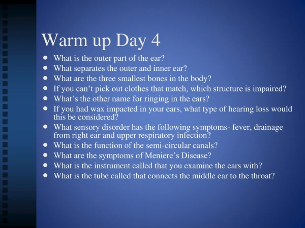 Warm up Day 4