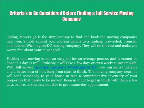 Criteria’s to Be Considered Before Finding a Full Service Moving Company