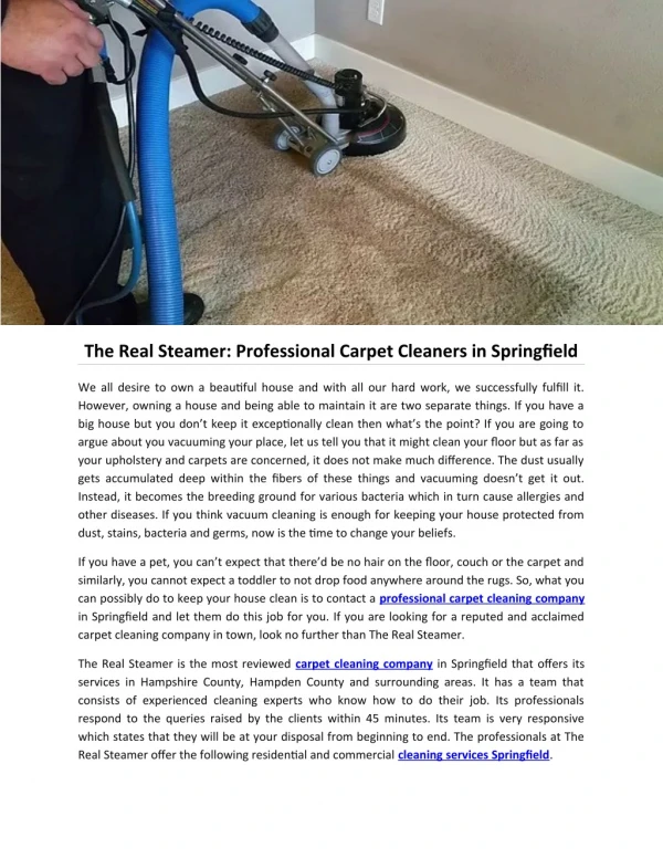 The Real Steamer: Professional Carpet Cleaners in Springfield