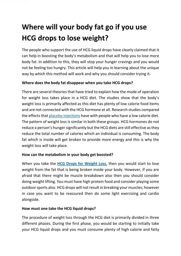 Where Will Your Body Fat Go If You Use HCG Drops To Lose Weight
