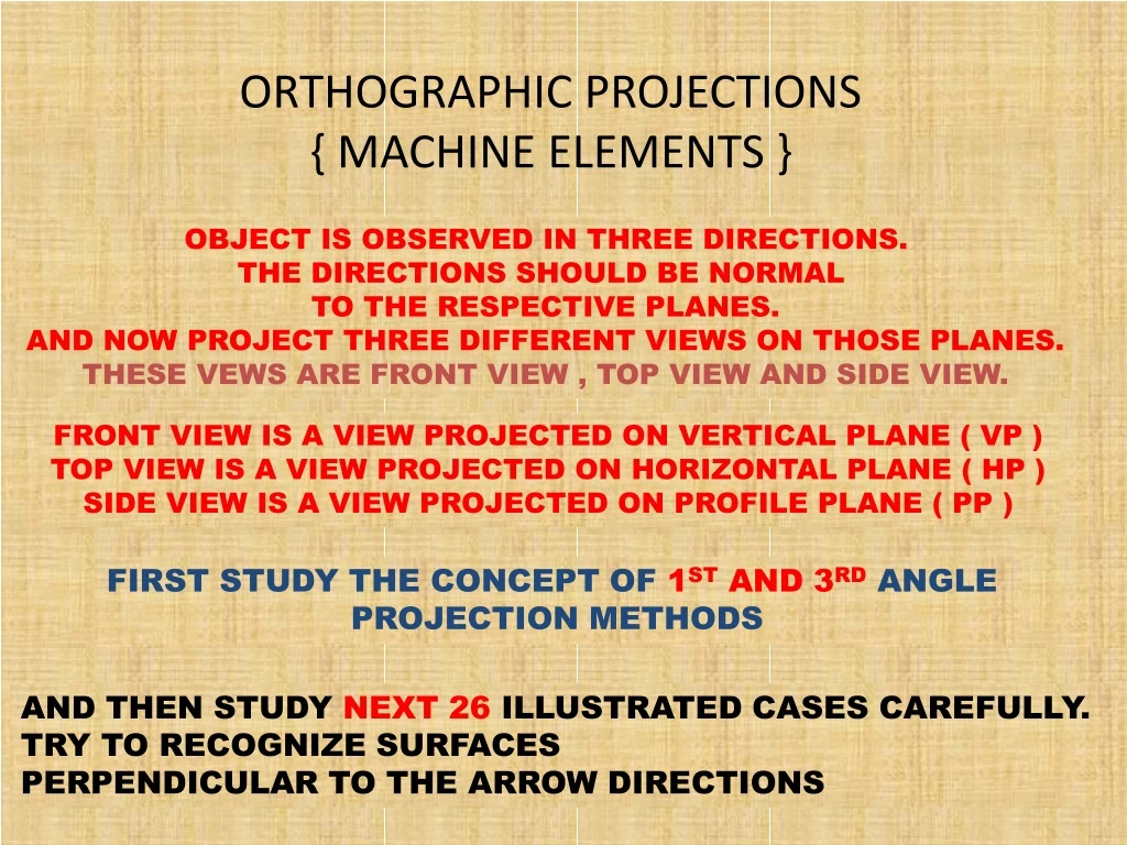 orthographic projections machine elements