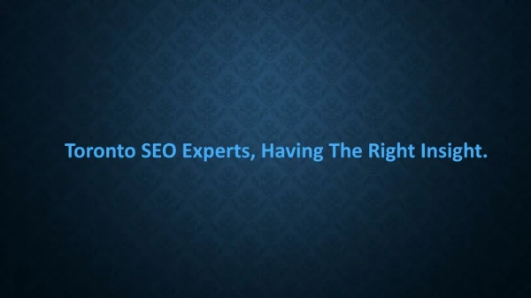 Toronto SEO Experts, Having The Right Insight.