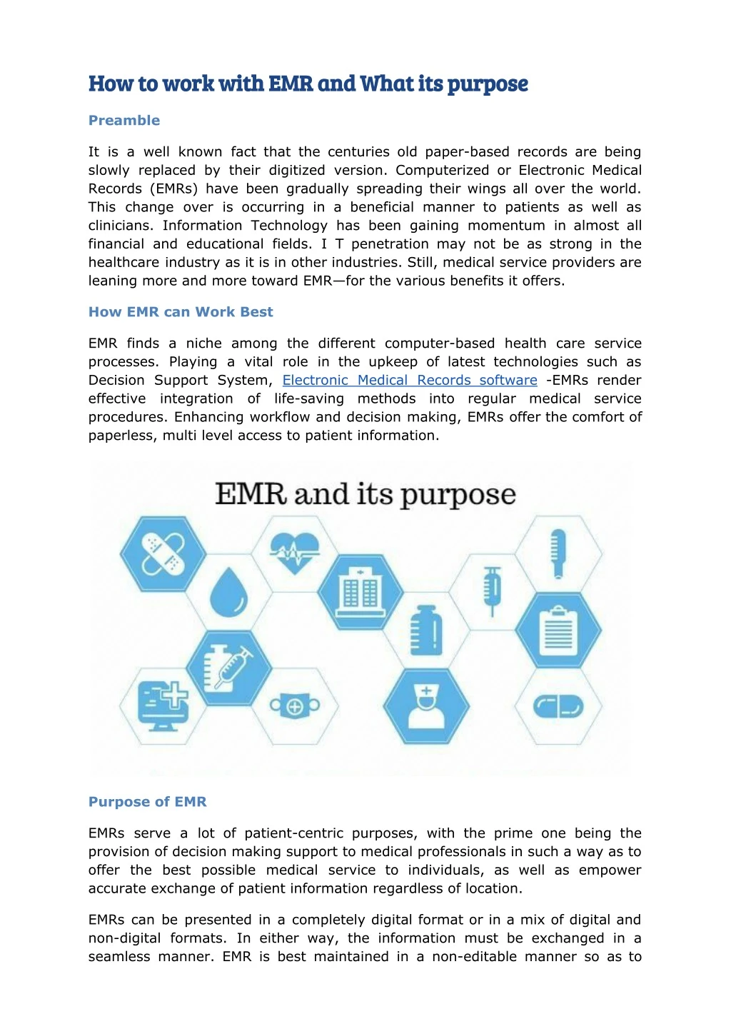 how to work with emr and what its purpose