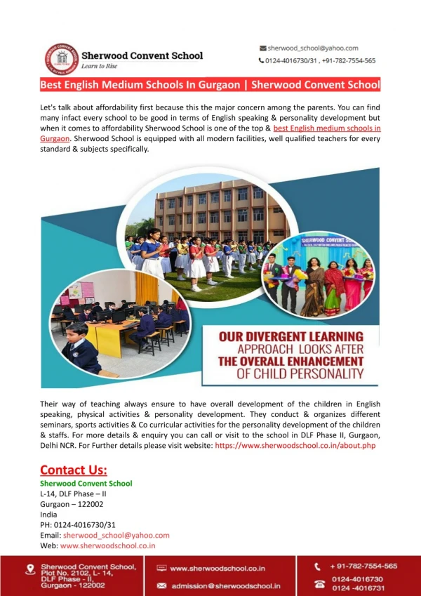 Best English Medium Schools In Gurgaon-Sherwood Convent School