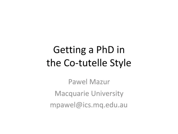 Getting a PhD in the Co-tutelle Style