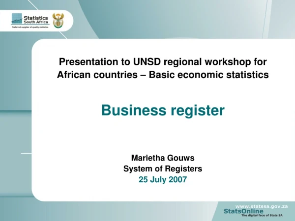 Presentation to UNSD regional workshop for African countries – Basic economic statistics