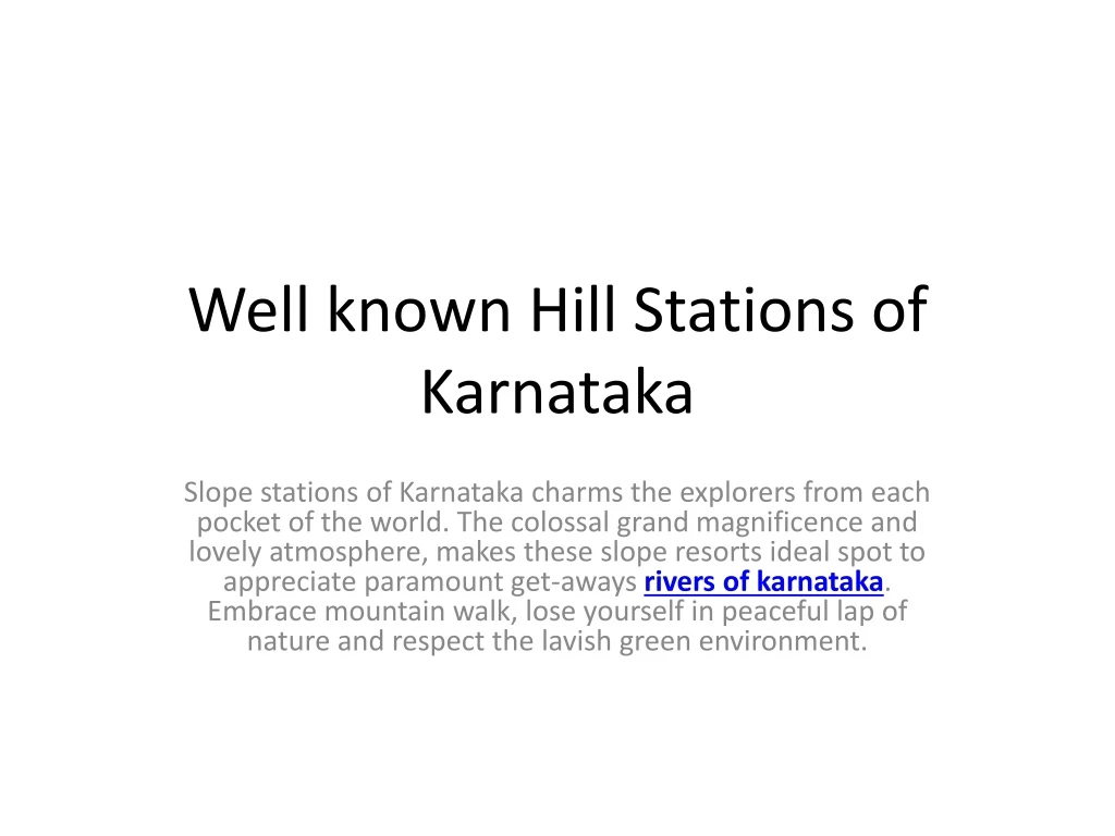 well known hill stations of karnataka