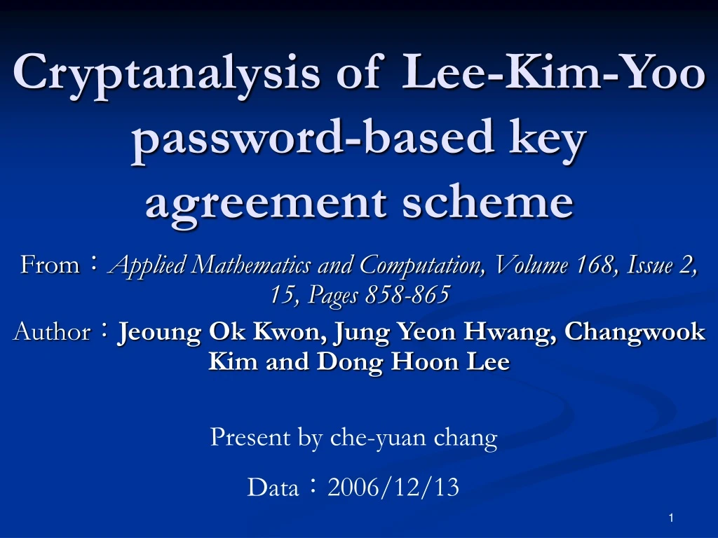 cryptanalysis of lee kim yoo password based key agreement scheme