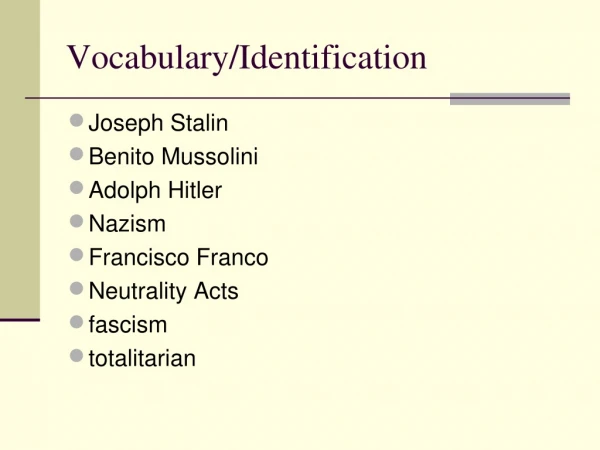 Vocabulary/Identification