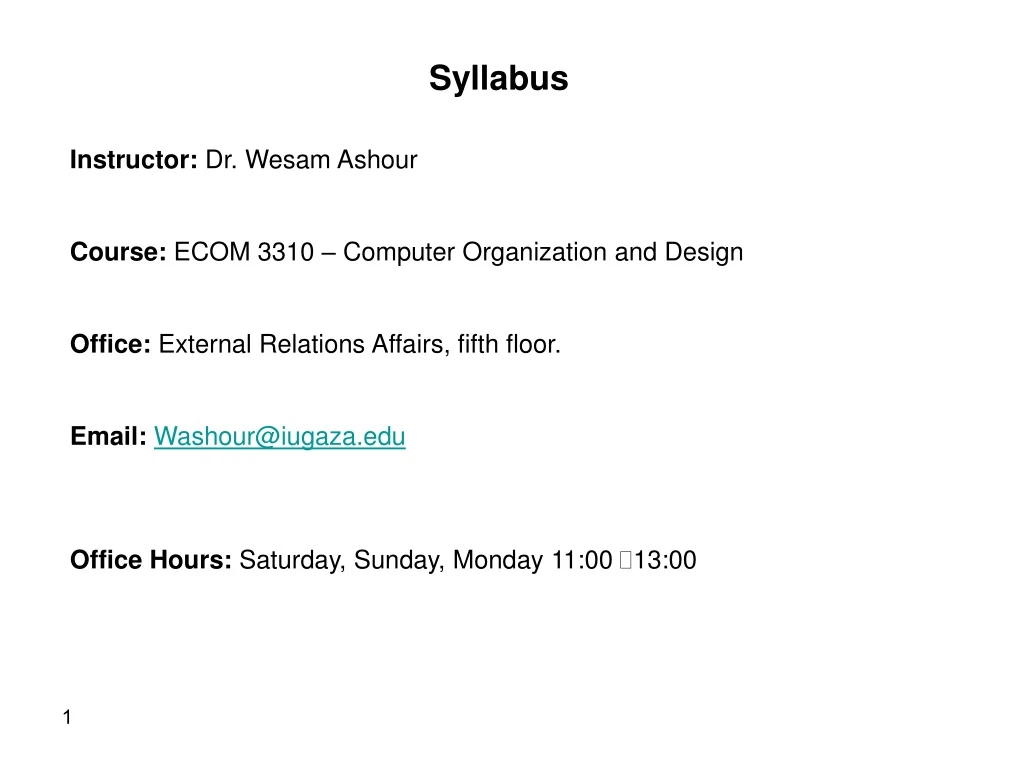 syllabus instructor dr wesam ashour course ecom