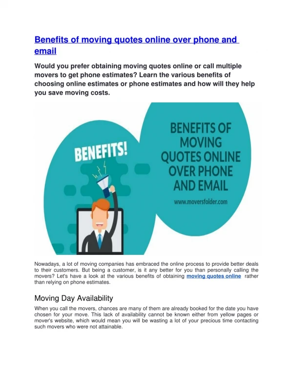 Benefits of moving quotes online over phone and email