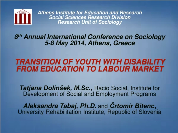 Athens Institute for Education and Research Social Sciences Research Division